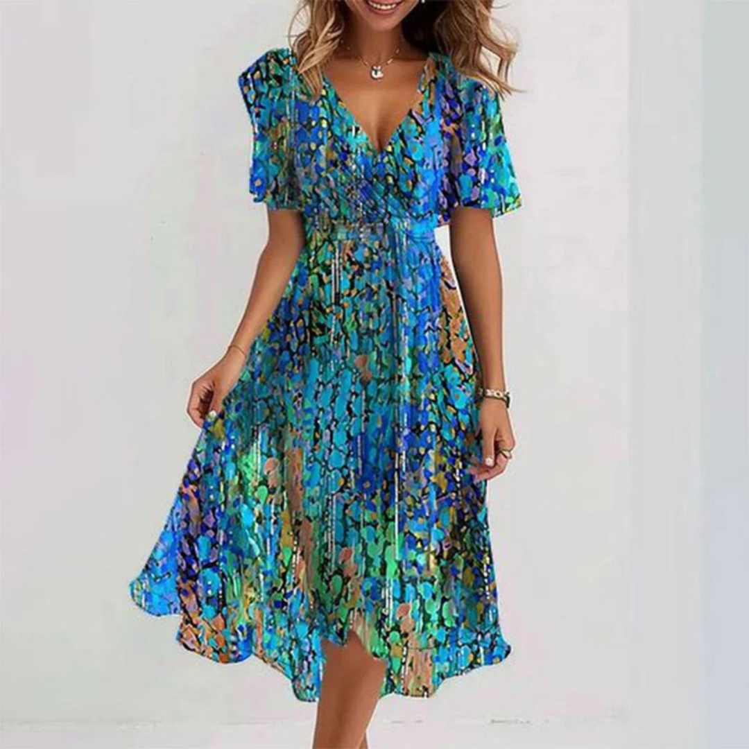 Robe Midi Évasée Col V pour Femmes - Emilia Lane