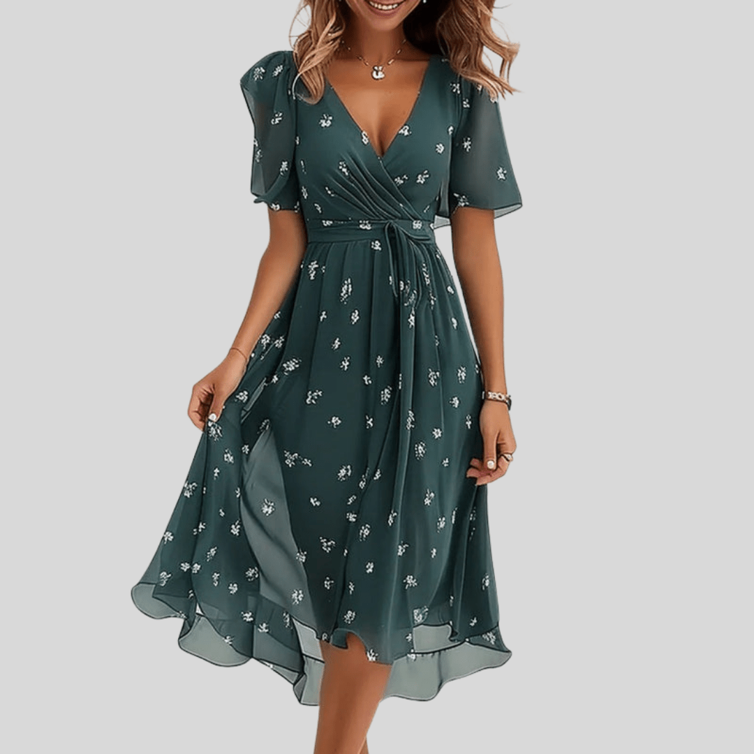 Robe Midi Évasée Col V pour Femmes - Emilia Lane
