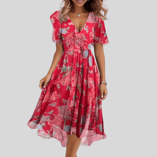 Robe Midi Imprimée Col V pour Femmes - Emilia Lane