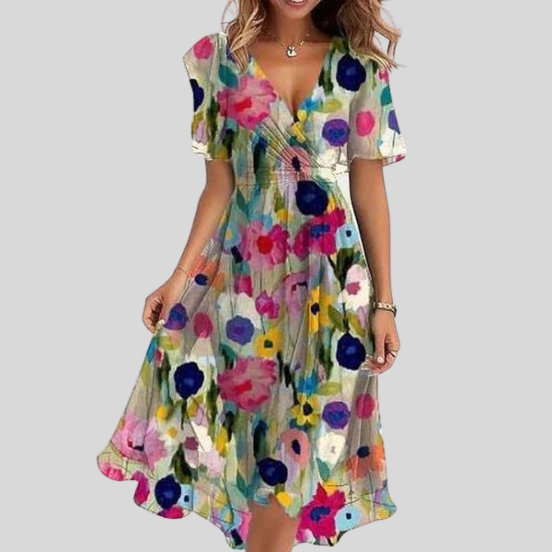 Robe Midi Imprimée Col V pour Femmes - Emilia Lane