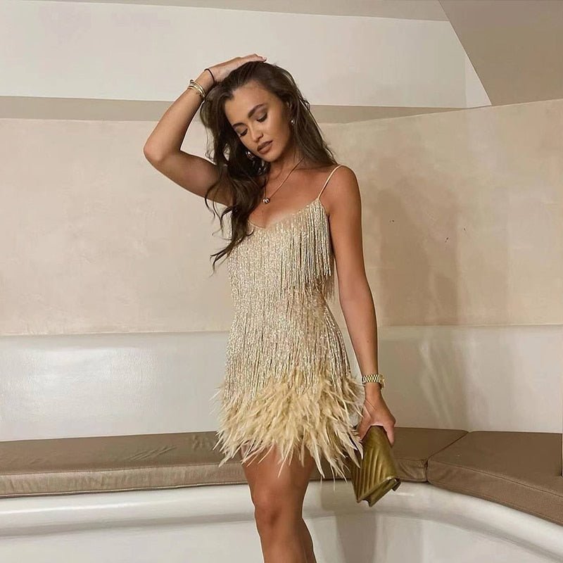 Robe Mini à Détails en Plumes pour Femmes - Emilia Lane