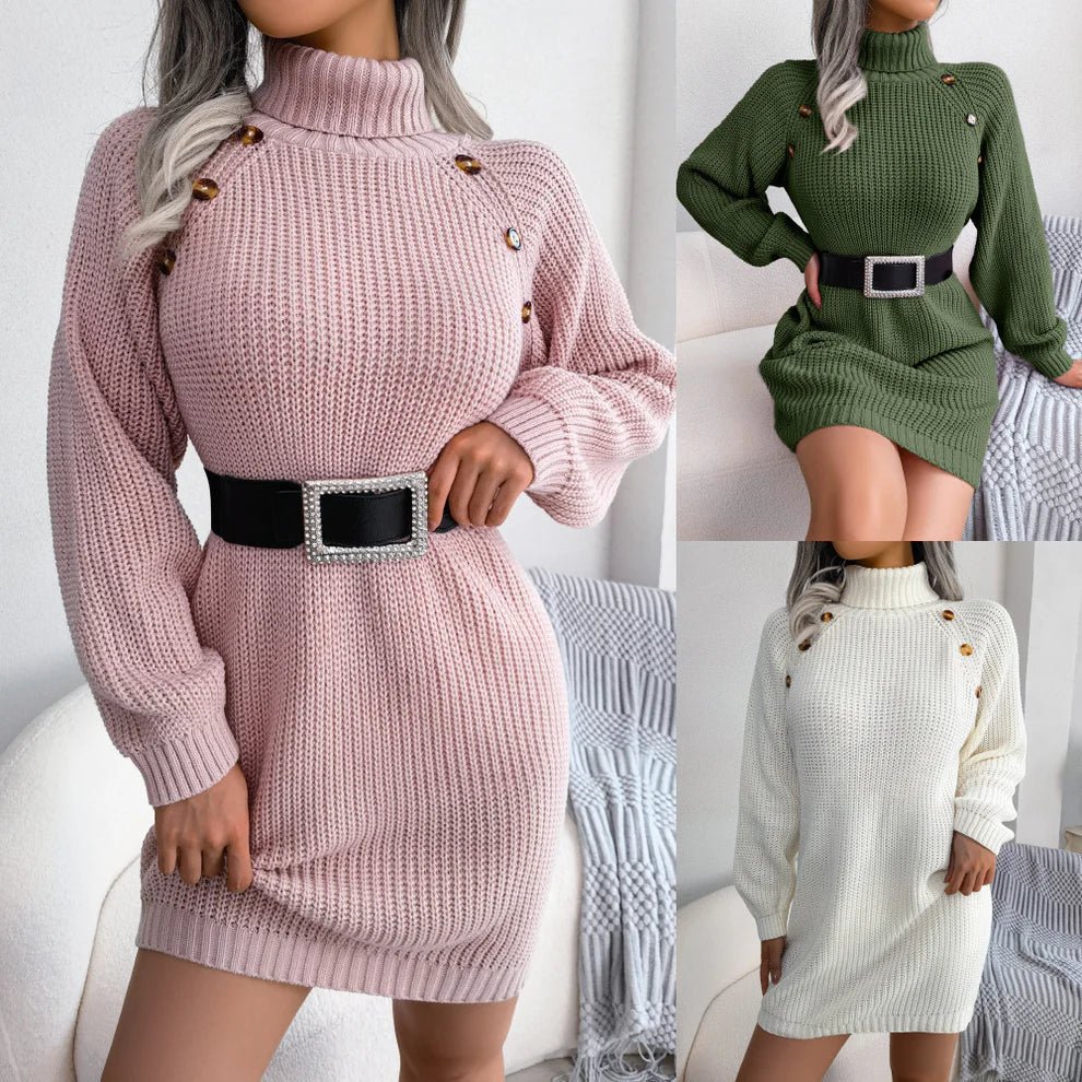 Robe Pull Courte Femme à Manches Longues et Coupe Ample avec Col Roulé - Emilia Lane