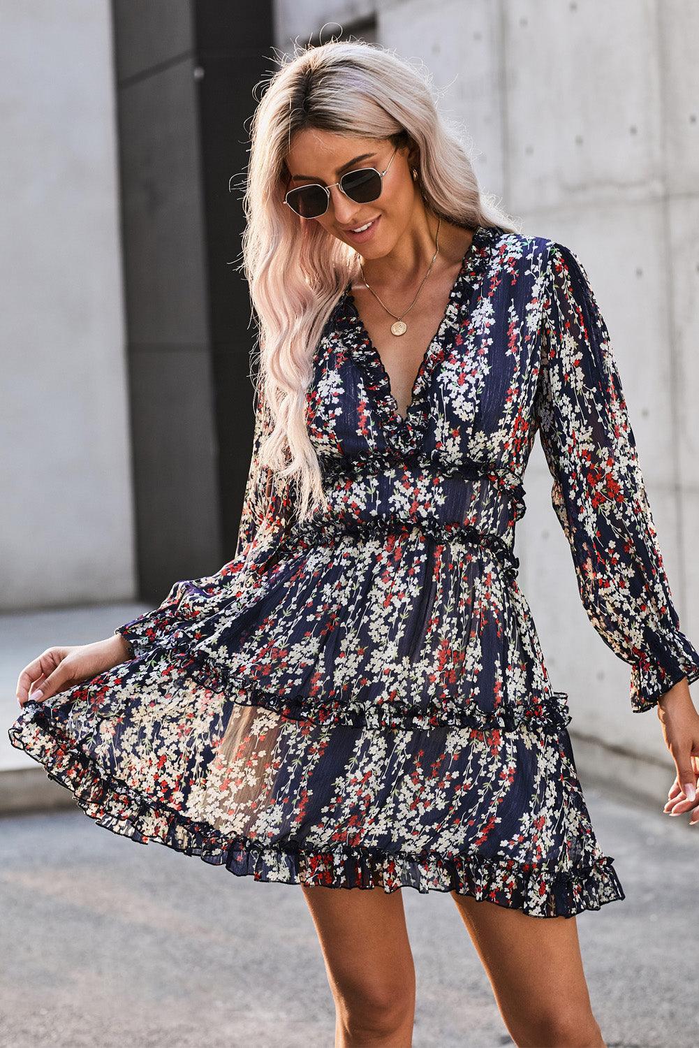 Robe Fleurie Décolleté en V pour Femmes