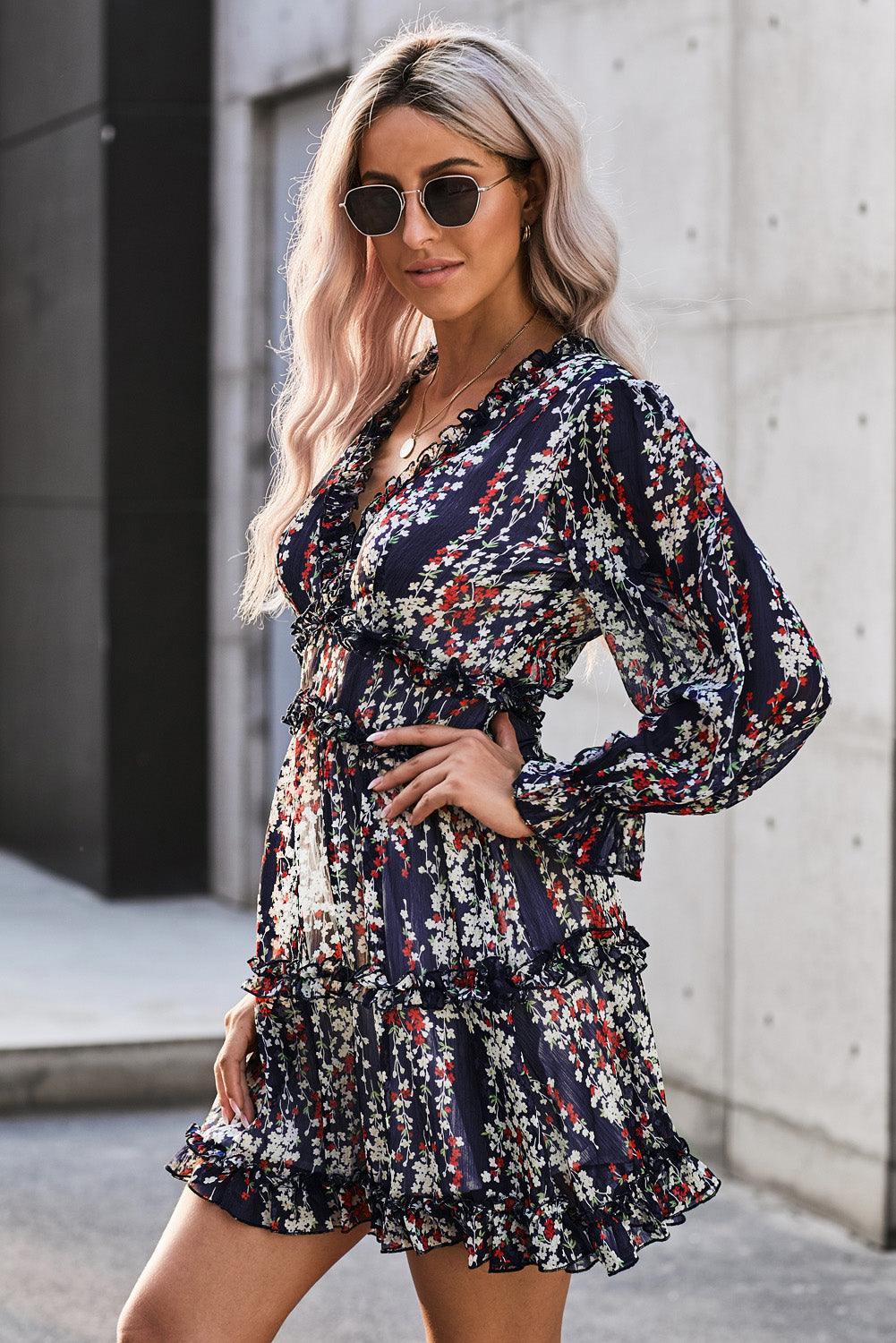Robe Fleurie Décolleté en V pour Femmes