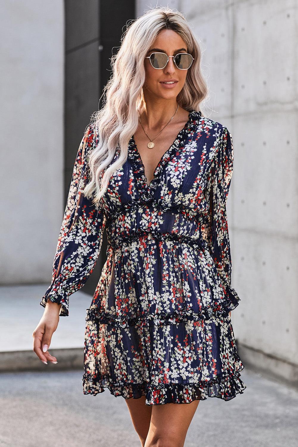 Robe Fleurie Décolleté en V pour Femmes