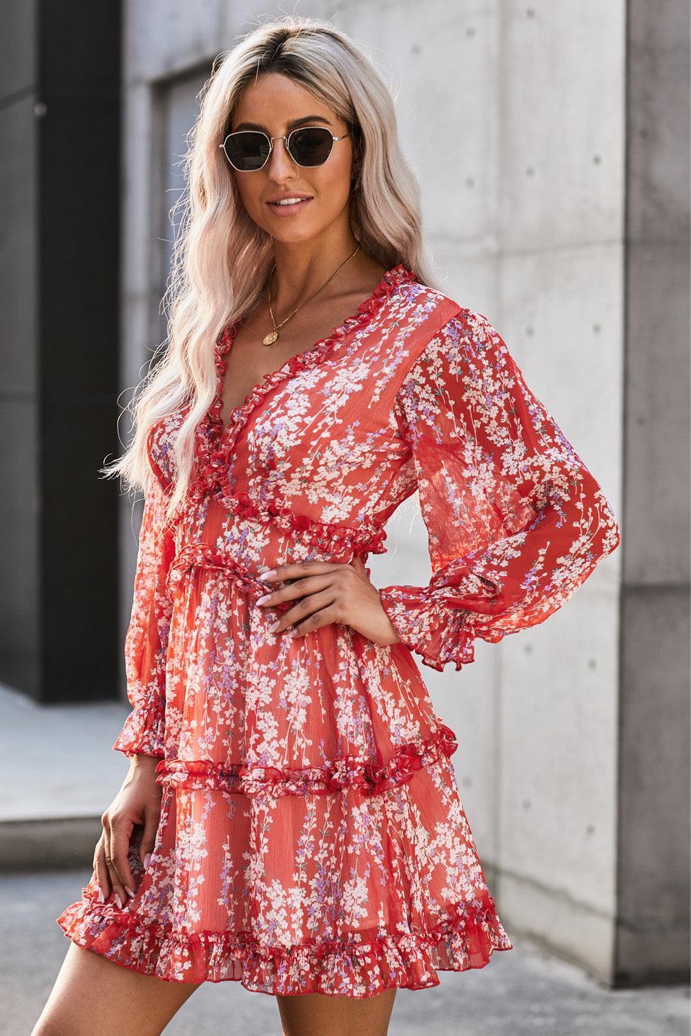 Robe Fleurie Décolleté en V pour Femmes