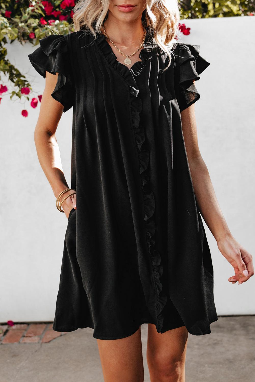 Robe Décolleté en V avec Manches Volantes pour Femmes