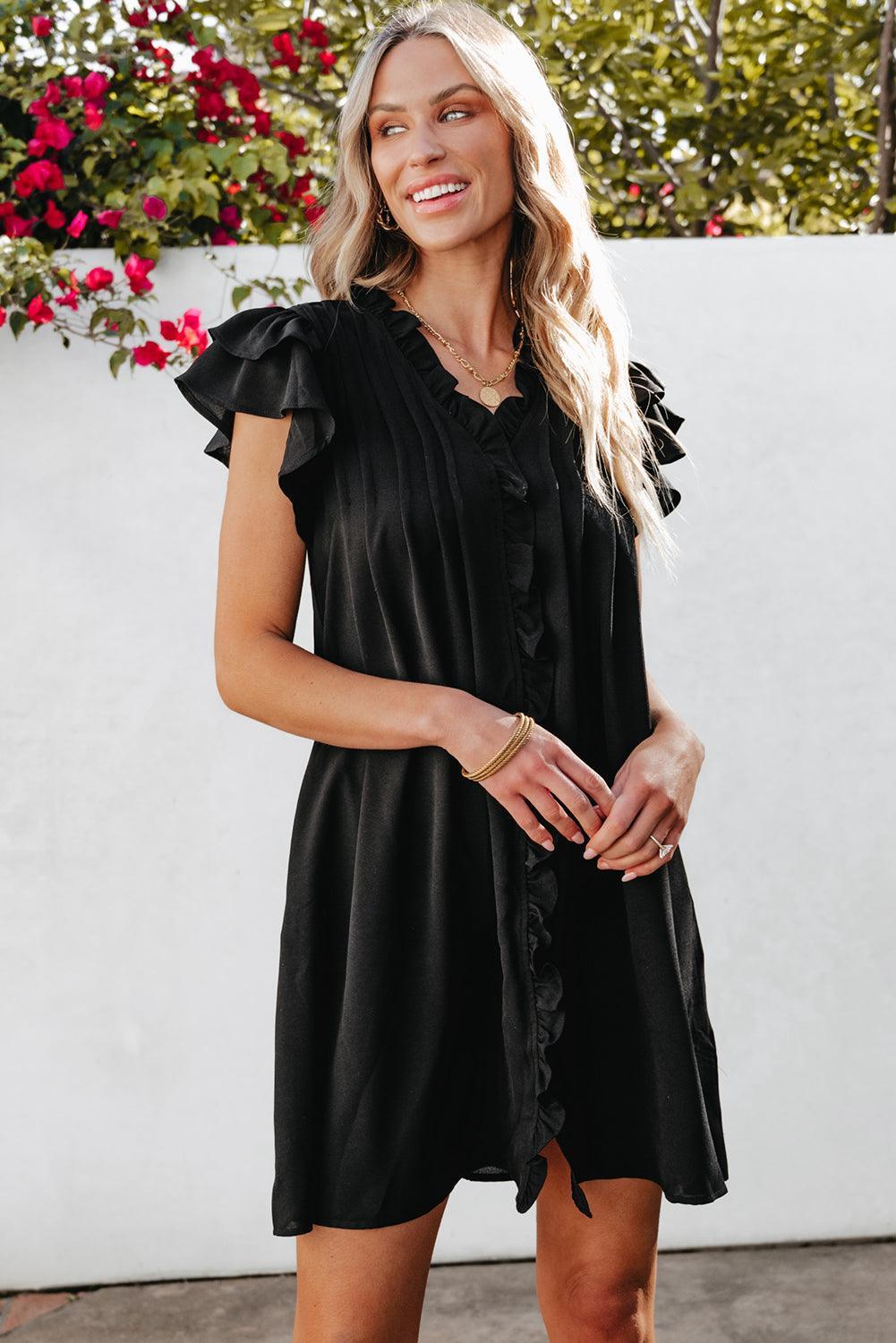 Robe Décolleté en V avec Manches Volantes pour Femmes