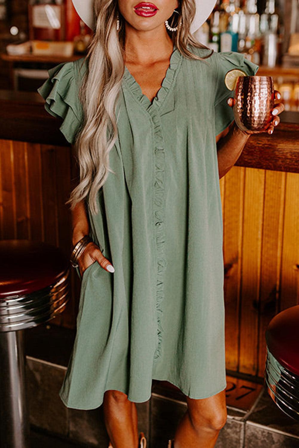 Robe T-shirt à Col V avec Manches Volantes