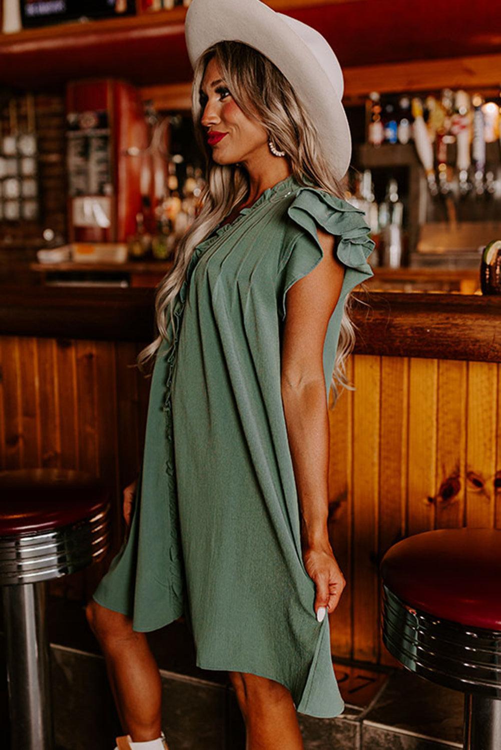 Robe T-shirt à Col V avec Manches Volantes
