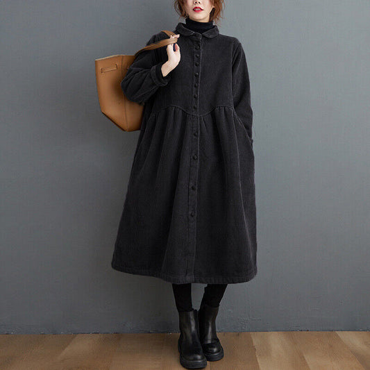Manteau Cintré en Velours Côtelé pour Femmes