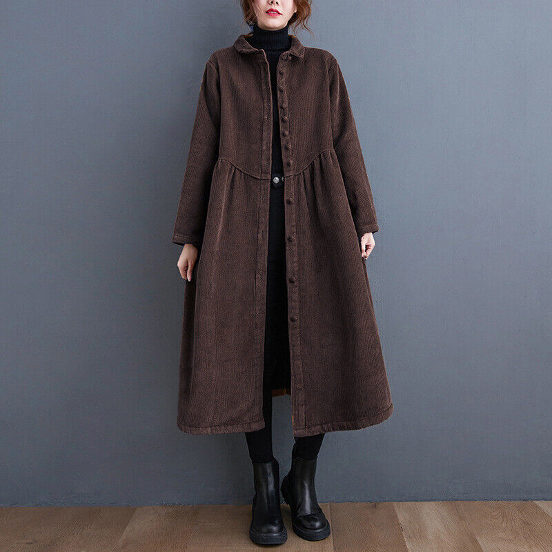 Manteau Cintré en Velours Côtelé pour Femmes