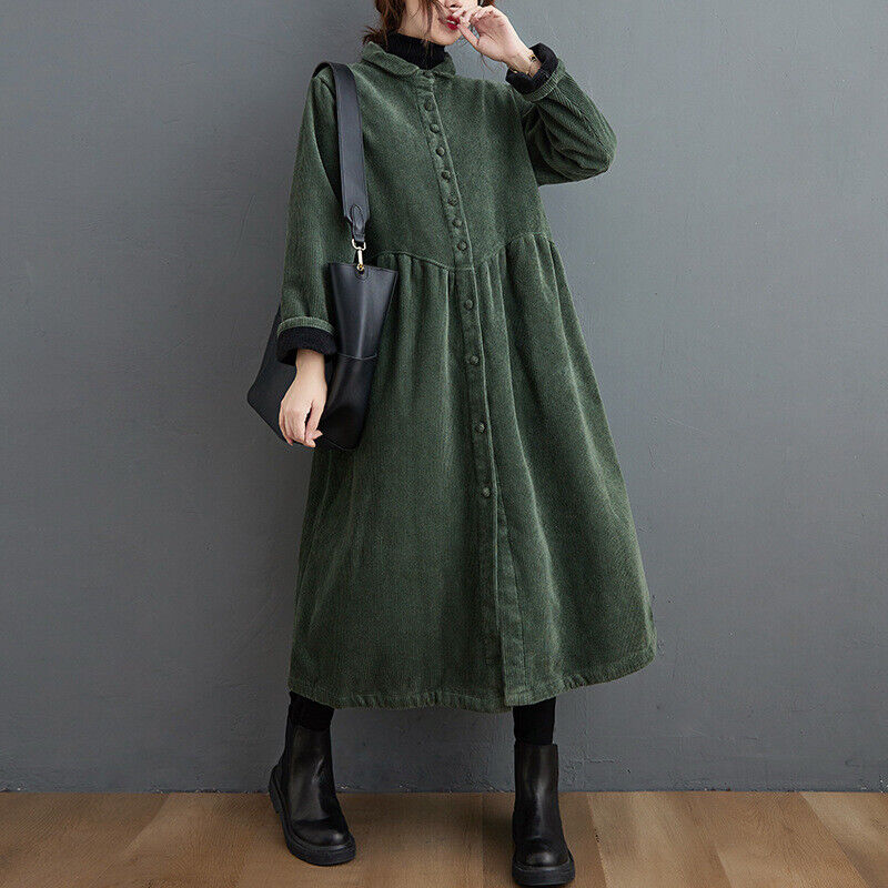 Manteau Cintré en Velours Côtelé pour Femmes