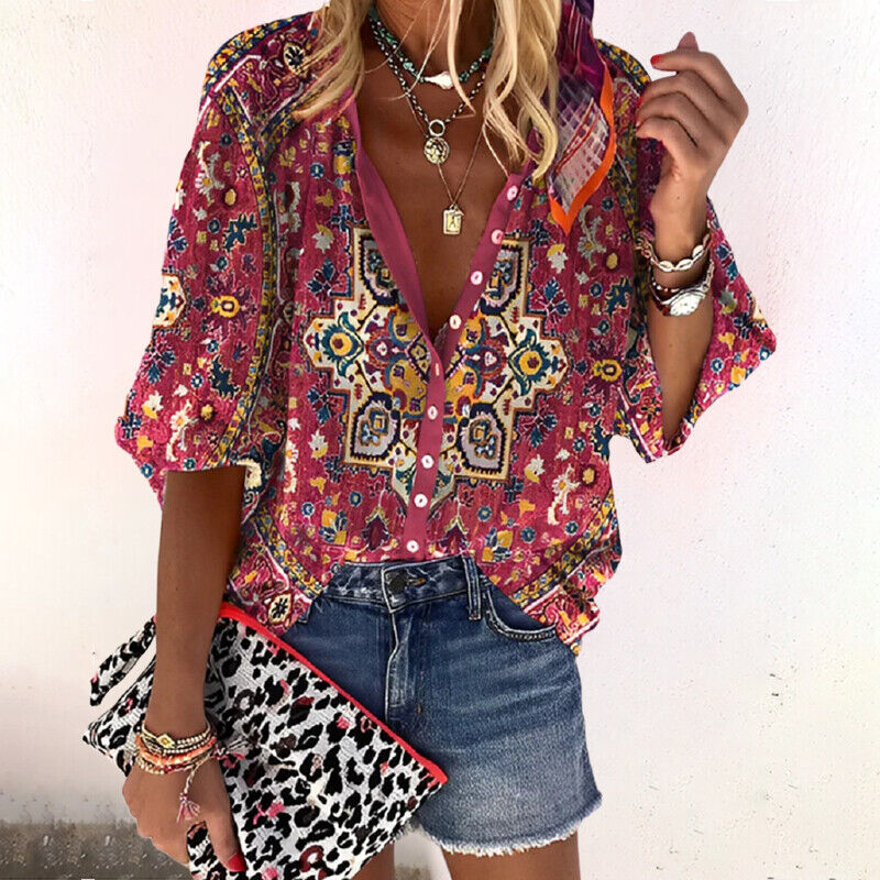 Blouse imprimée à manches trois-quarts pour Femmes