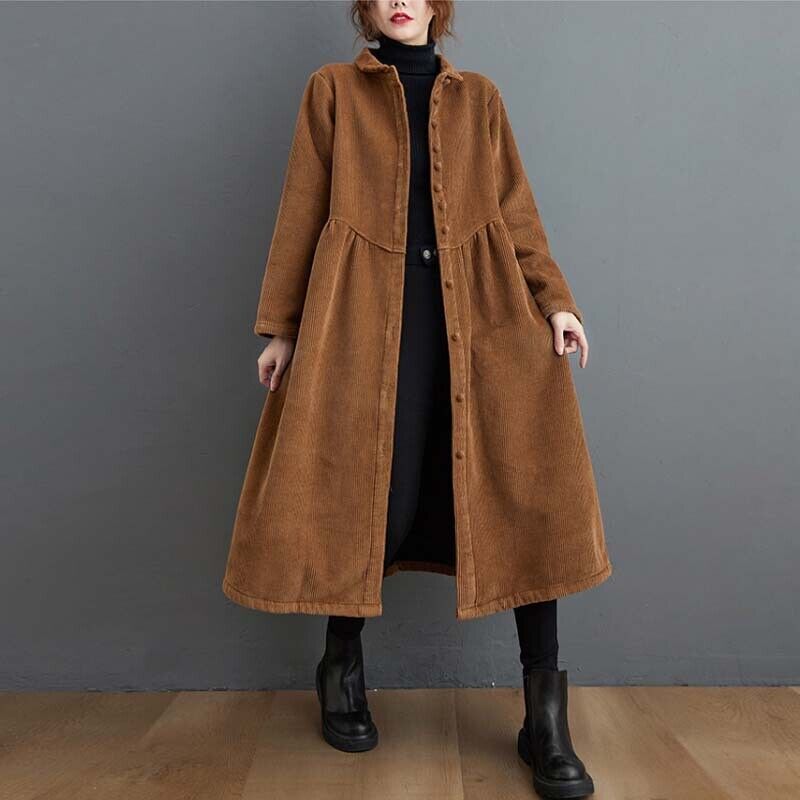 Manteau Cintré en Velours Côtelé pour Femmes