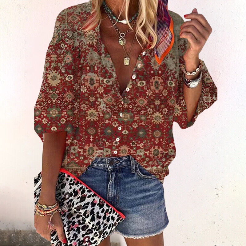 Blouse imprimée à manches trois-quarts pour Femmes