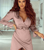 Robe Mini Satinée Froncée à Col V