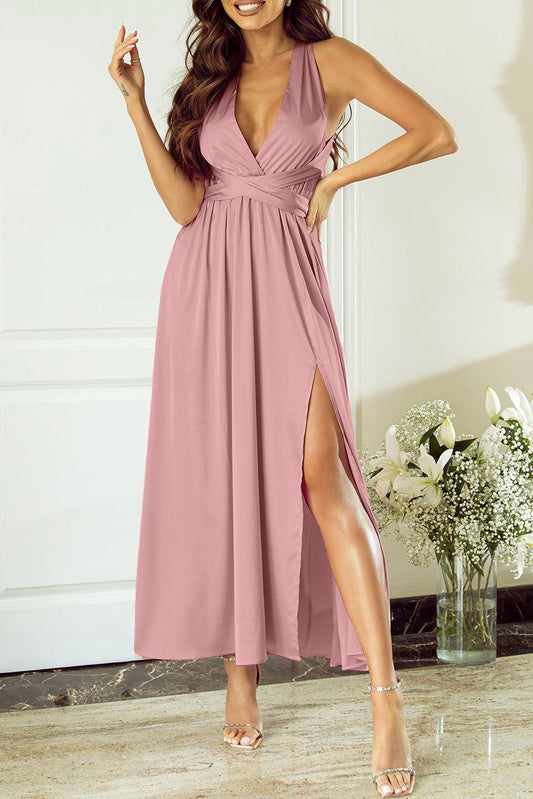Robe en satin avec accent nœud et dos ouvert