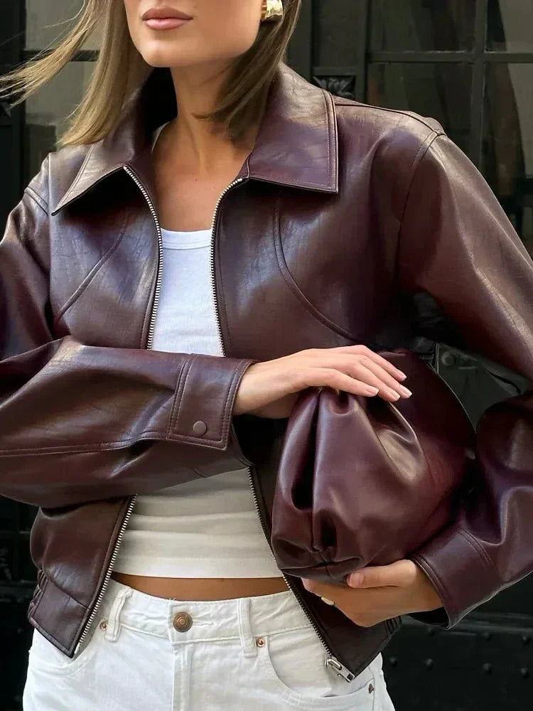 Veste Cuir Synthétique Vintage pour Femmes