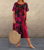 Robe Longue Imprimé Tropicaux Manches Courtes pour Femme