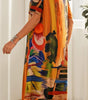 Robe Longue Imprimé Tropicaux Manches Courtes pour Femme