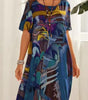 Robe Longue Imprimé Tropicaux Manches Courtes pour Femme