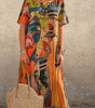 Robe Longue Imprimé Tropicaux Manches Courtes pour Femme