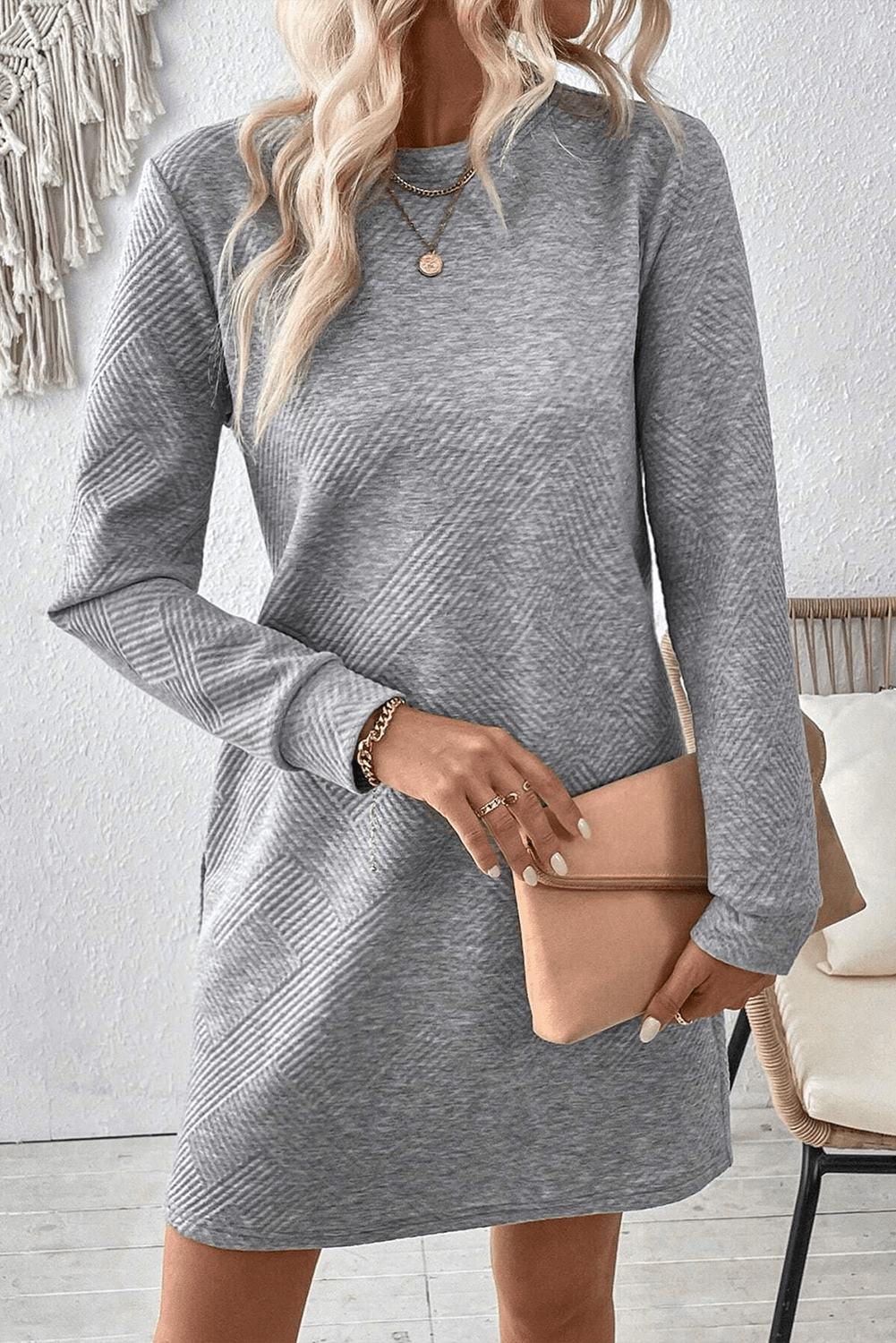 Robe Shift Élégante à Manches Longues pour Femmes