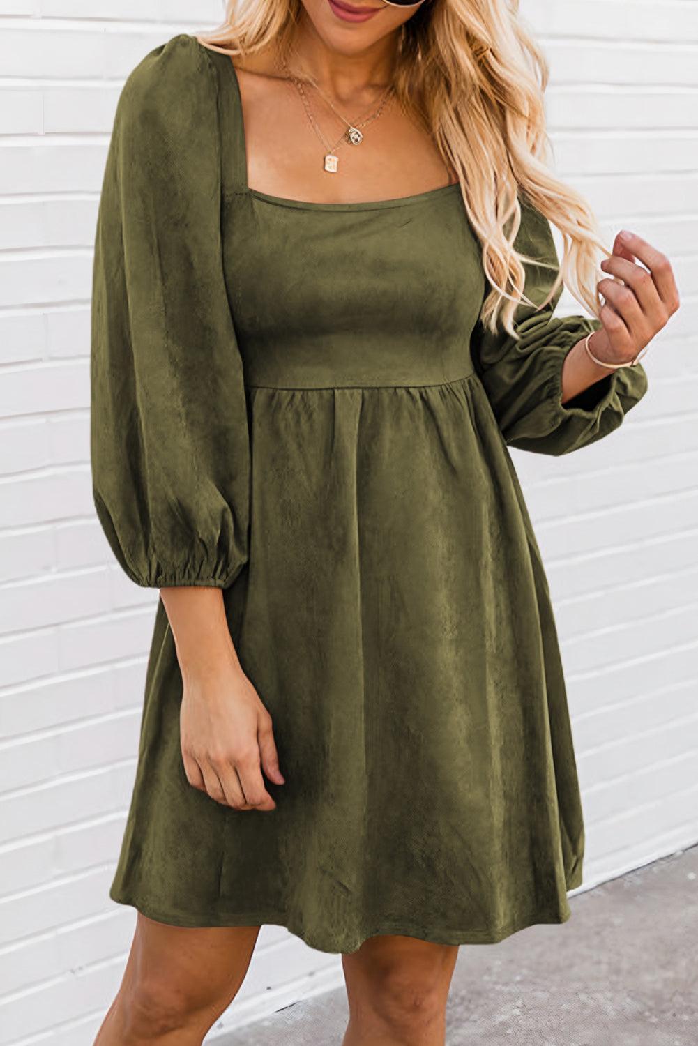 Robe Évasée à Manches Bouffantes et Décolleté Carré pour Femmes