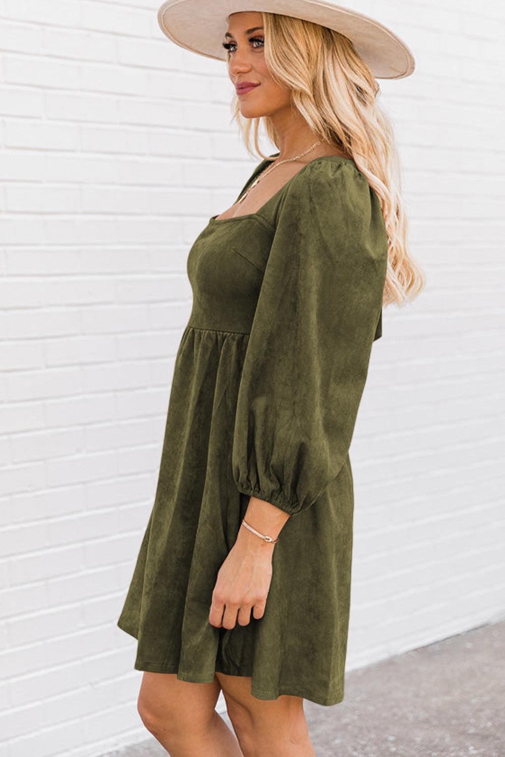 Robe Évasée à Manches Bouffantes et Décolleté Carré pour Femmes