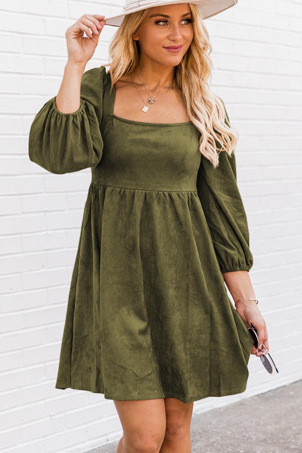 Robe Évasée à Manches Bouffantes et Décolleté Carré pour Femmes
