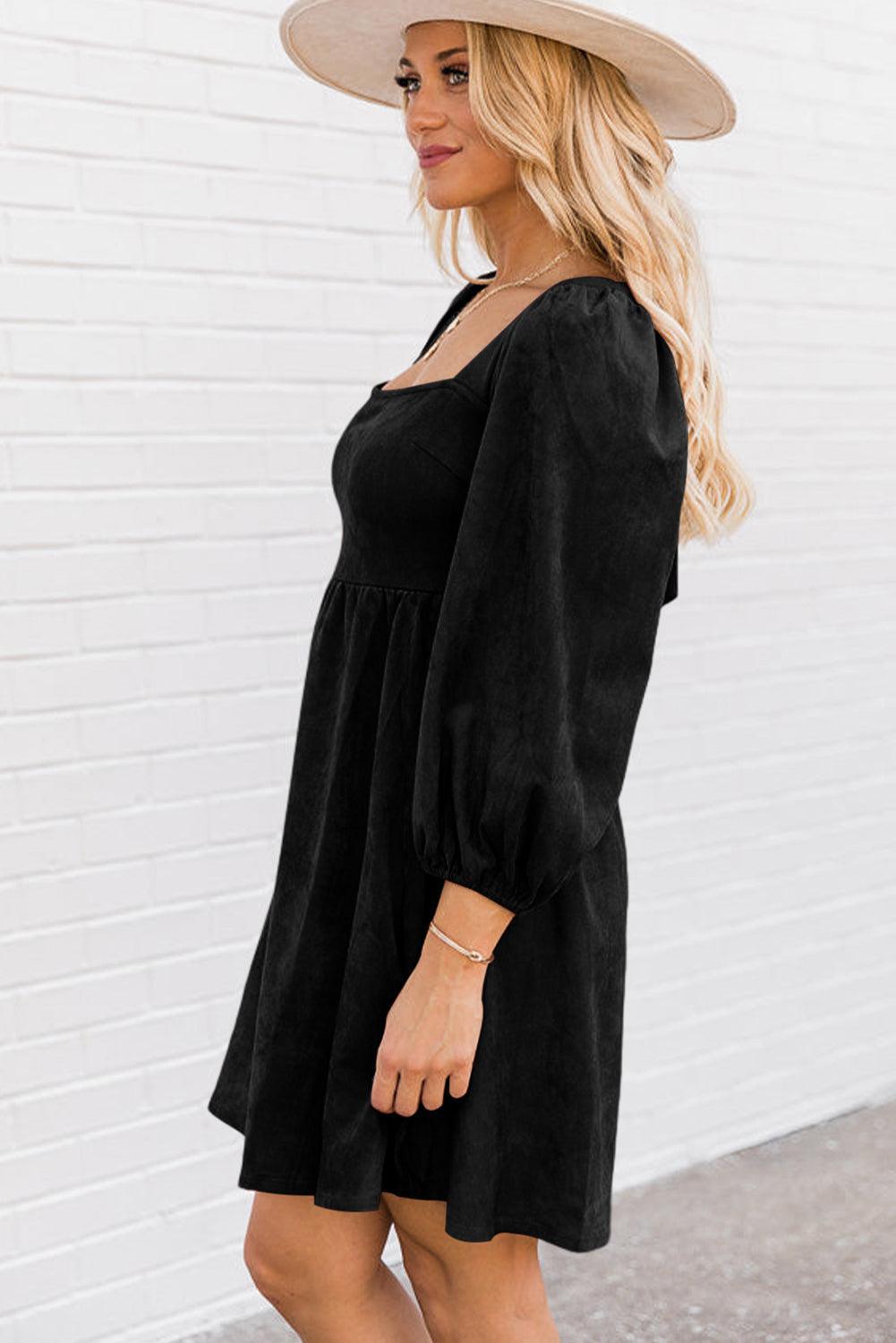 Robe Évasée à Manches Bouffantes et Décolleté Carré pour Femmes
