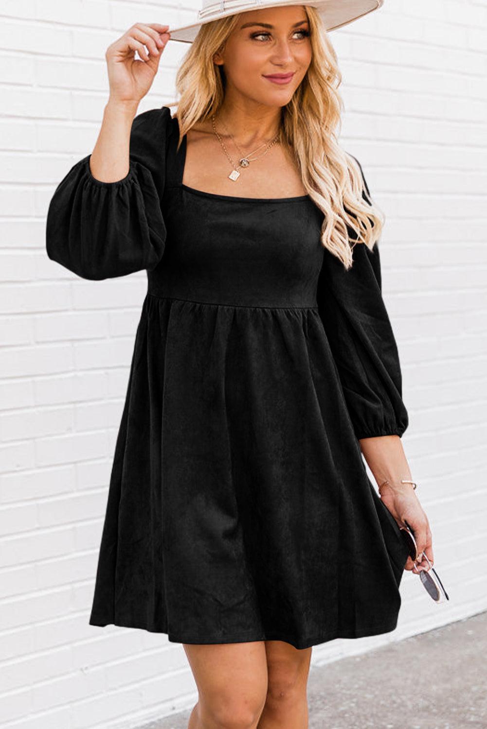 Robe Évasée à Manches Bouffantes et Décolleté Carré pour Femmes