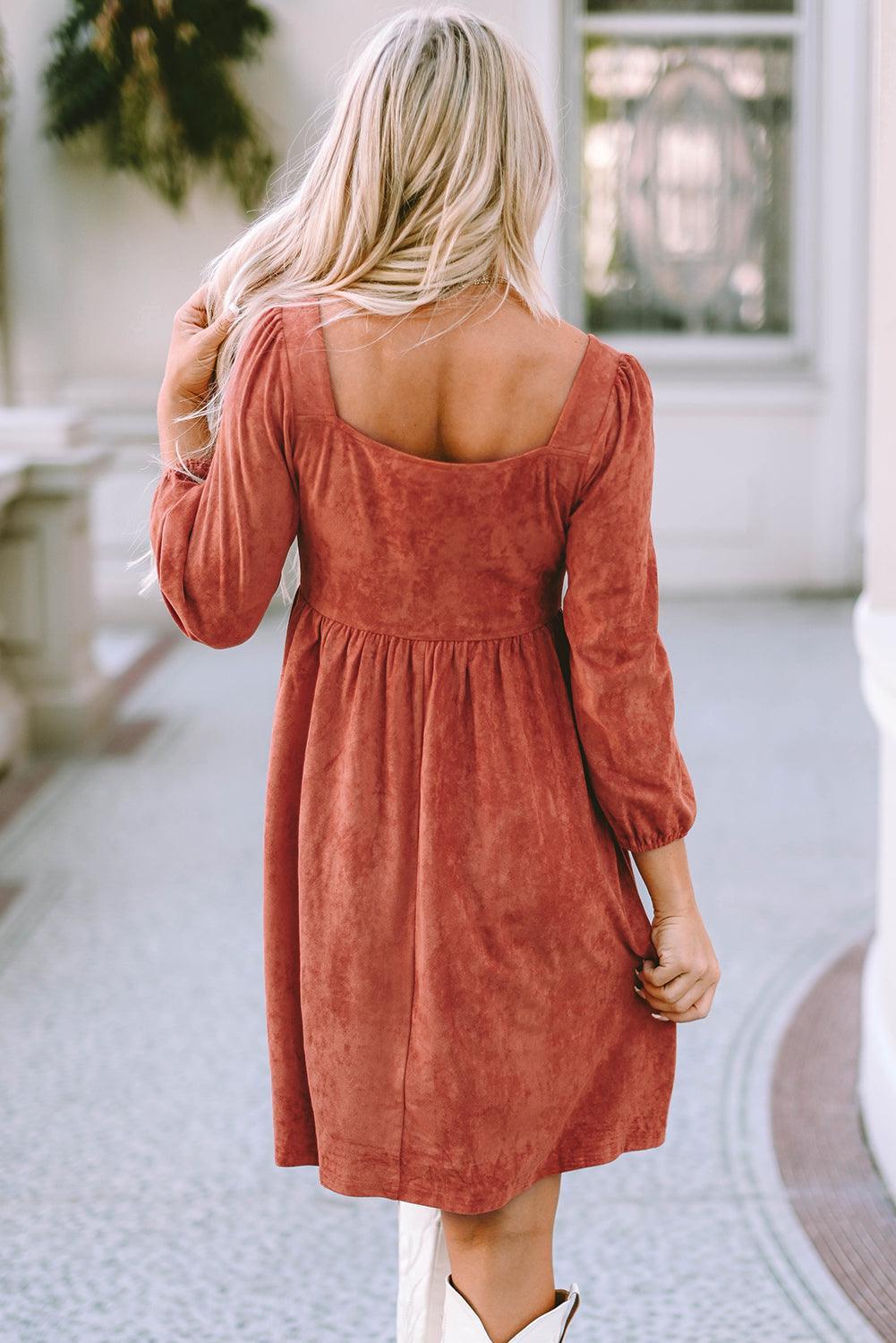 Robe Évasée à Manches Bouffantes et Décolleté Carré pour Femmes