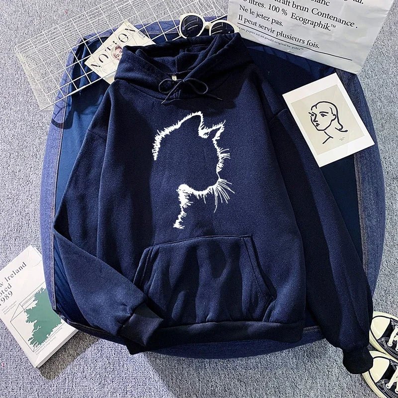Sweat à Capuche Imprimé Chat Style Minimaliste pour Femmes - Emilia Lane