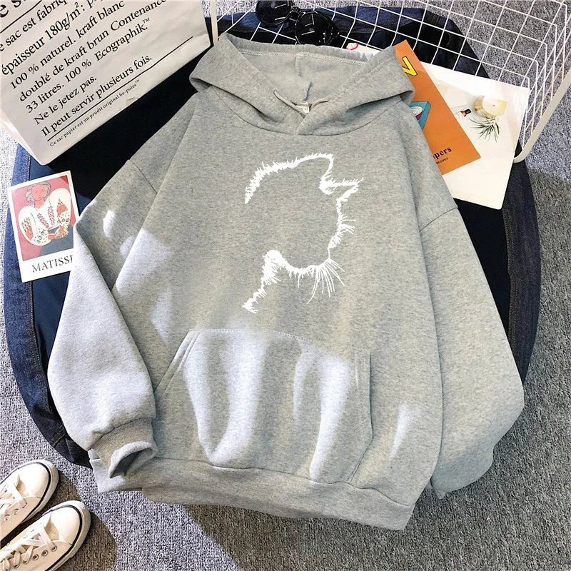 Sweat à Capuche Imprimé Chat Style Minimaliste pour Femmes - Emilia Lane