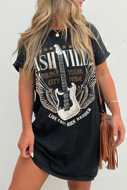 Robe T-shirt Imprimé de Guitare pour Femmes