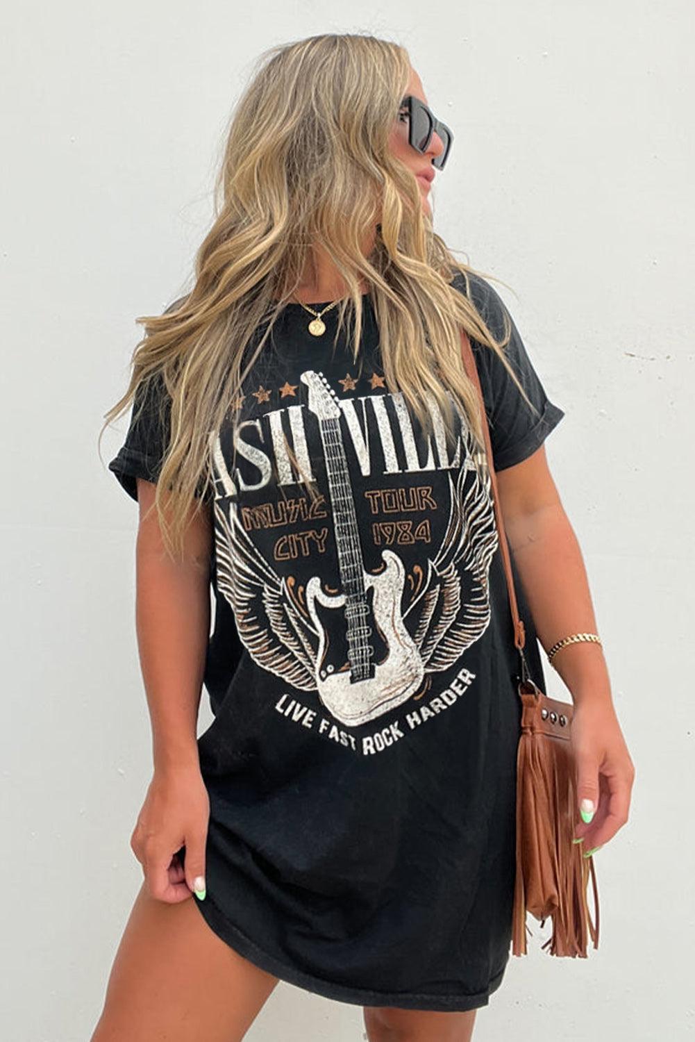 Robe T-shirt Imprimé de Guitare pour Femmes