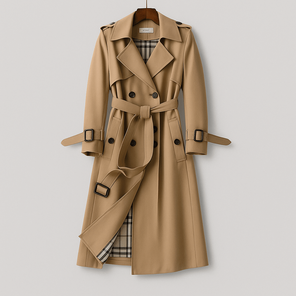 Trench Coat Long en Coton pour Femme