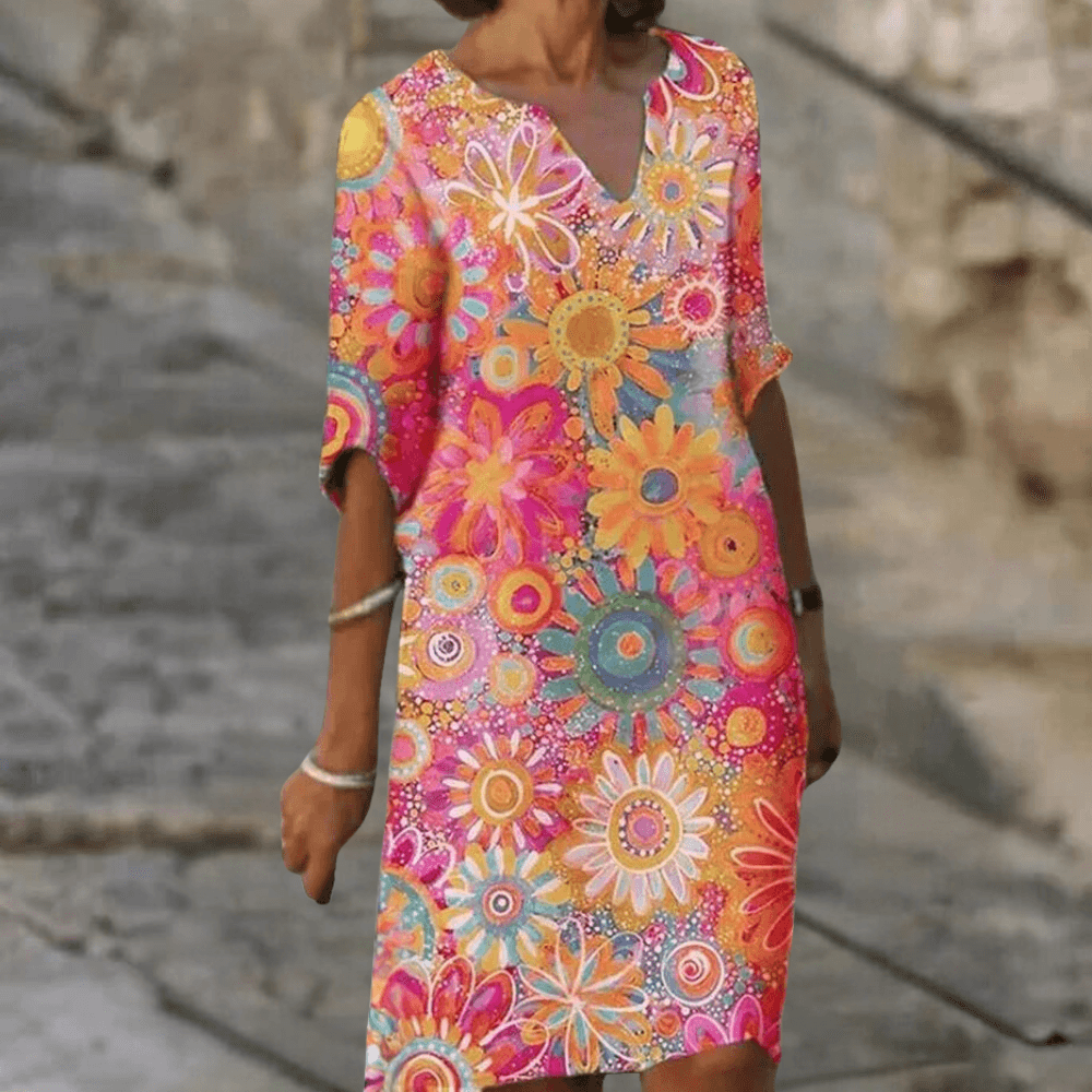 Robe Tunique Imprimé Floral Joyeux pour Femmes