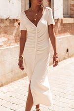 Robe Midi Plissée à Col V pour Femmes