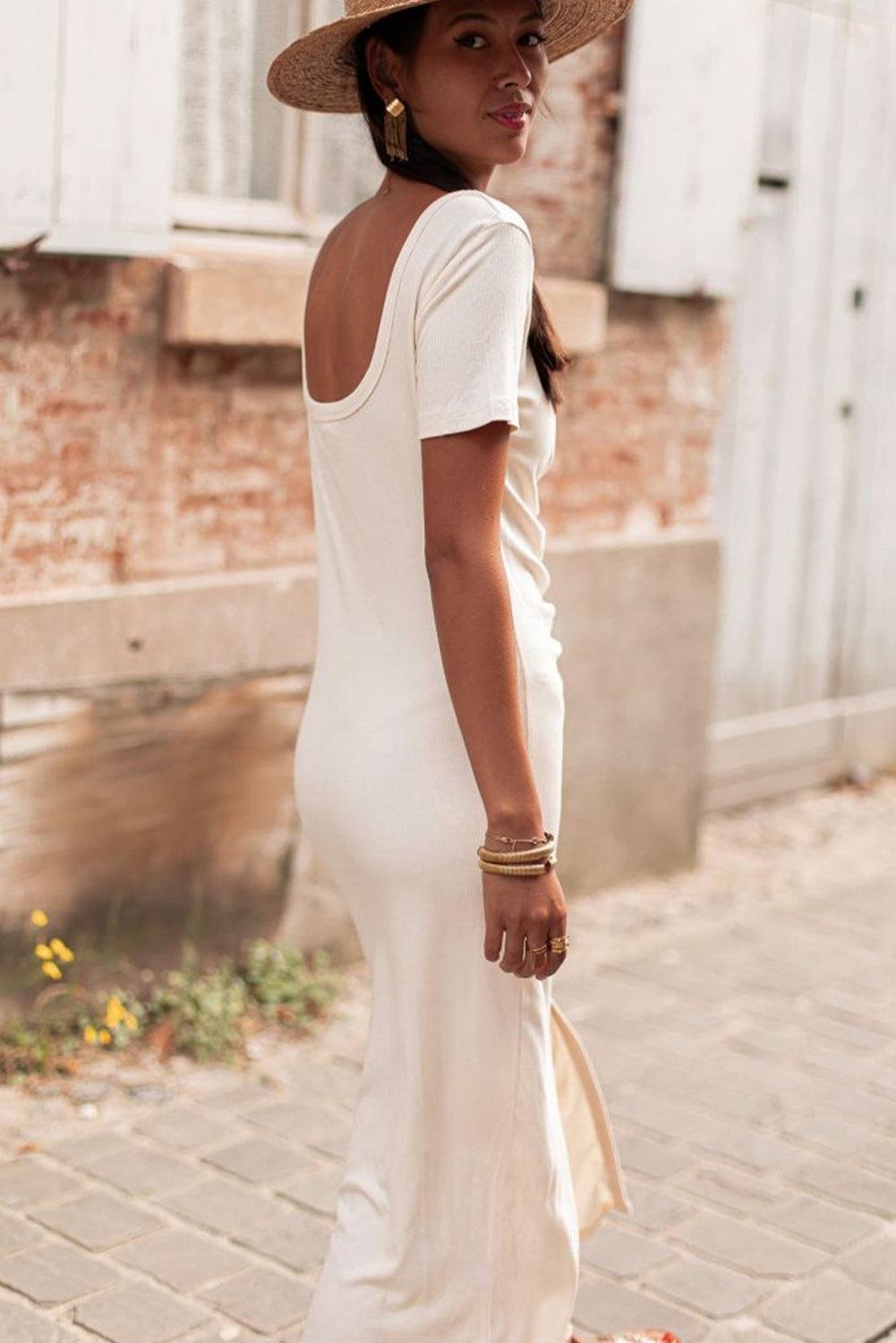 Robe Midi Plissée à Col V pour Femmes