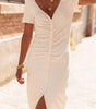 Robe Midi à Col V Froncée pour Femmes