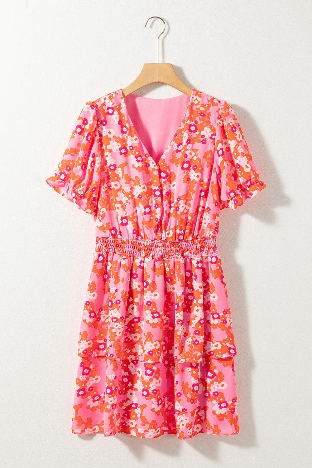 Robe à Col V avec Manches Courtes Volantes
