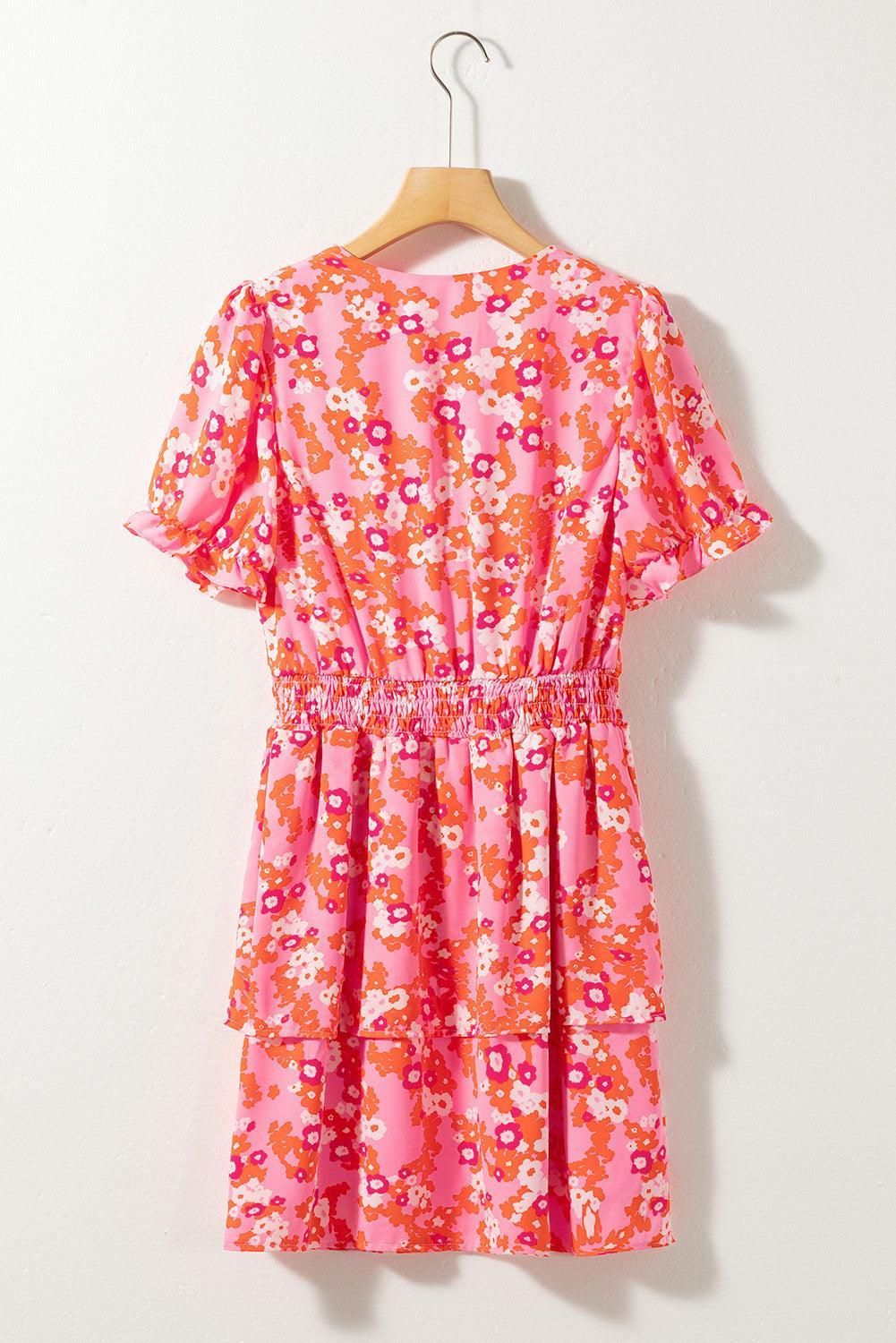 Robe à Col V avec Manches Courtes Volantes