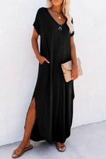 Robe Maxi à Col V avec Fente Latérale et Poche