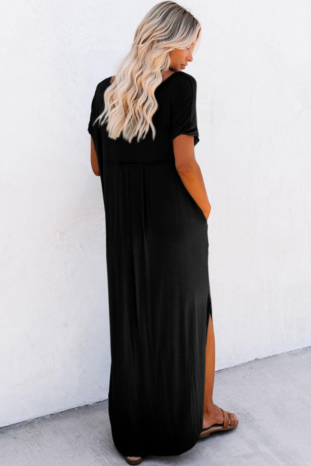 Robe Maxi à Col V avec Fente Latérale et Poche