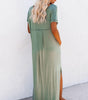 Robe Maxi T-Shirt à Col V avec Fente et Poche