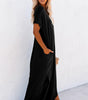 Robe Maxi à Col V avec Fente Latérale et Poche