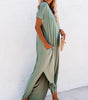 Robe Maxi T-Shirt à Col V avec Fente et Poche